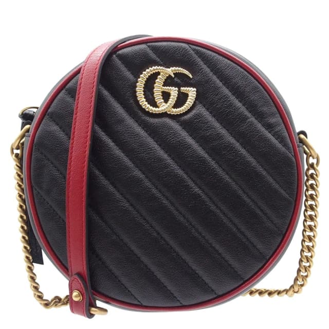 Gucci Chain Shoulder Bag Black Leather Round GG Marmont in Black Leather from The Reluxe, photo 1 of 1