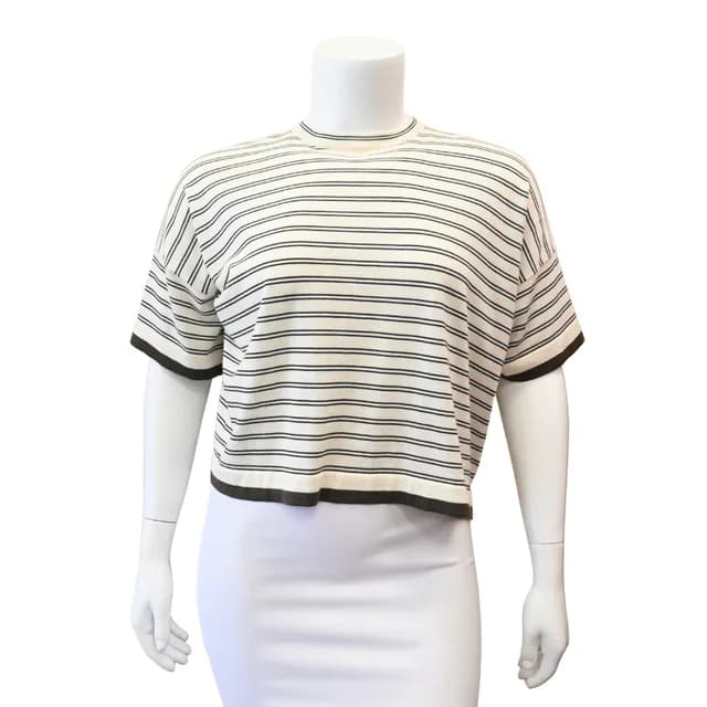Brunello Cucinelli Cashmere Striped Short Sleeve Sweater Top in Cashmere from Clotheshorse Anonymous, photo 1 of 1