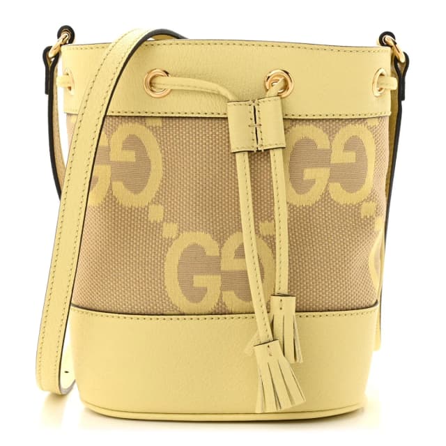 Gucci GG Monogram Ophidia Canvas and Leather Bucket Bag - Yellow in Yellow Canvas from H&T, photo 1 of 1