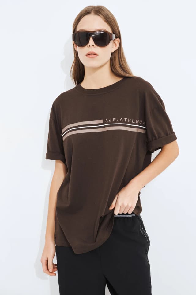 Athletica AA Bold Logo Tee in CHOCOLATE, image 1 of 1 from Aje
