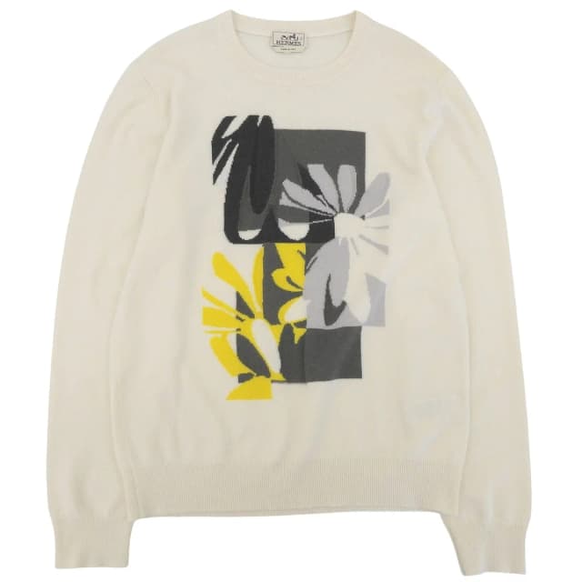 Hermès Puzzle Floral Knit Sweater Ivory in White Cashmere from The Reluxe, photo 1 of 1