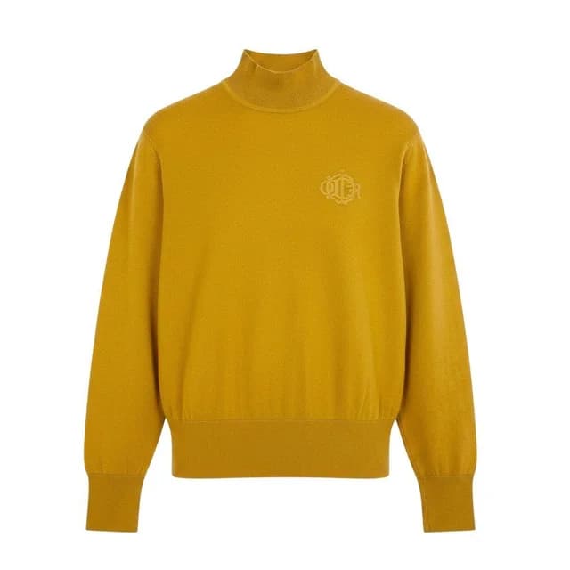 Dior Ih6 Mock Neck Knit Sweater Long Sleeve CD Logo Embroidered Wool Mustard in Yellow Wool from The Reluxe, photo 1 of 1