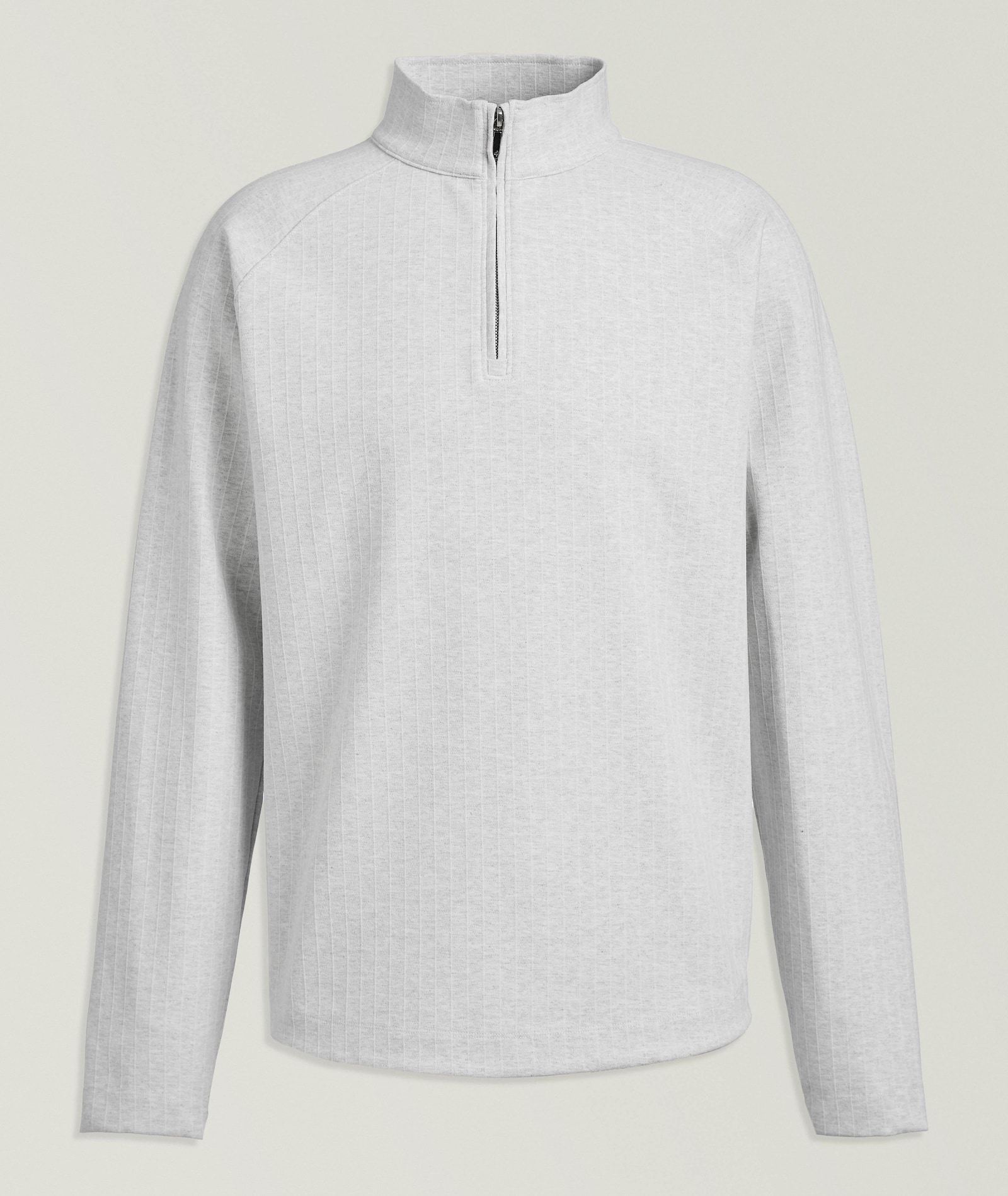 Deke Heathered Pinstripe Quarter-Zip Sweater in Grey Cotton & Cotton Blends, image 1 of 1 from Harry Rosen
