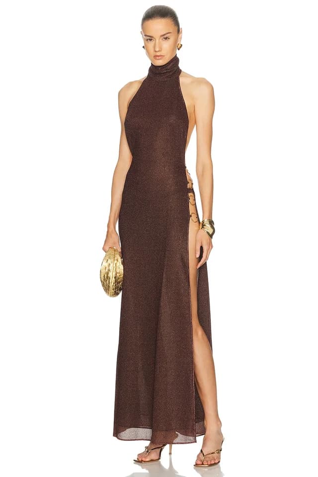 Oseree Lumiere Ring Turtleneck Dress in Brown, image 1 of 1 from FWRD