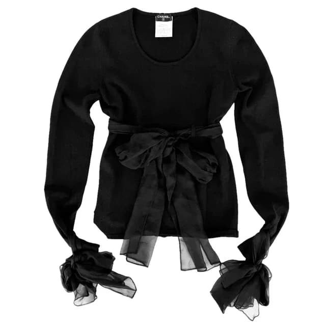 Chanel Top Ribbon Long Sleeve Black Silk Fall Winter 38 in Black Silk from The Reluxe, photo 1 of 1