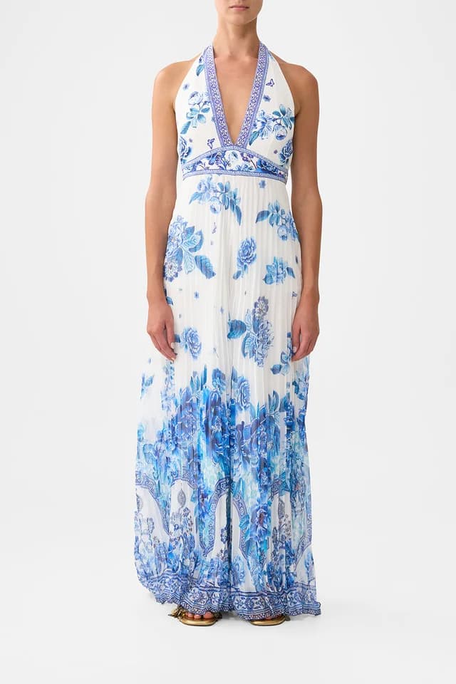 Camilla eBoutique TIE NECK HALTER JUMPSUIT A CERAMIC GARDEN, image 1 of 1 from CAMILLA