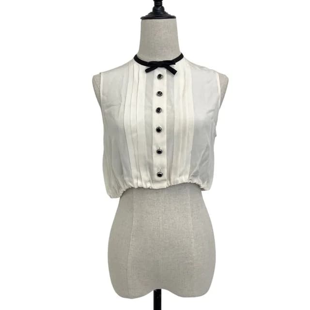 Miu Miu Cropped Sheer Ribbon Blouse 38 Ivory in White from The Reluxe, photo 1 of 1