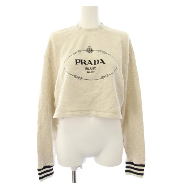Prada Logo Embroidery Cropped Sweatshirt Long Sleeve Gray XS in Grey Nylon from The Reluxe, photo 1 of 1