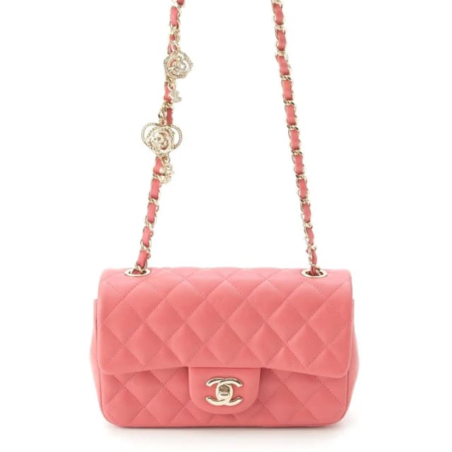 Chanel Mini Quilted 20 Lambskin Charm Chain Shoulder Bag Pink in Pink Lambskin from The Reluxe, photo 1 of 1