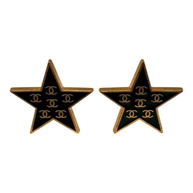Chanel 01P CC Logo Star Black Gold Vintage Earrings Metal in Black from The Reluxe, photo 1 of 1