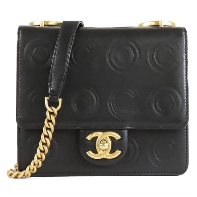 Chanel Coco Embossed Flap Black Gold Leather Chain Shoulder Bag Sold in Black Leather from The Reluxe, photo 1 of 1