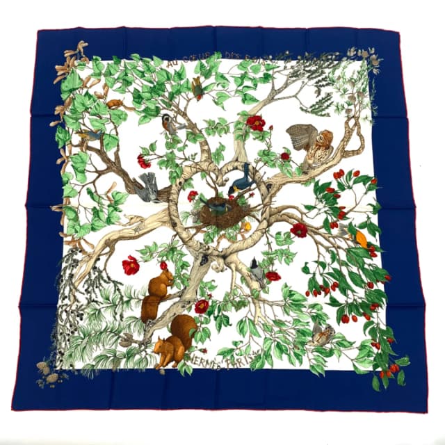 Hermès Carre 90 Silk Coeur Des Bois in Navy Silk from The Reluxe, photo 1 of 1