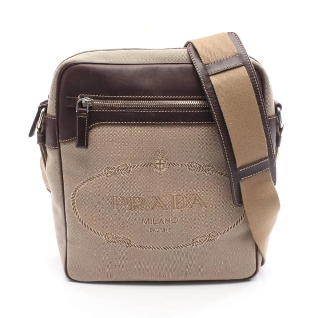 Prada Lada Shoulder Bag Logo Beige Da Ninebrown Canvas Leather in Beige Canvas from The Reluxe, photo 1 of 1