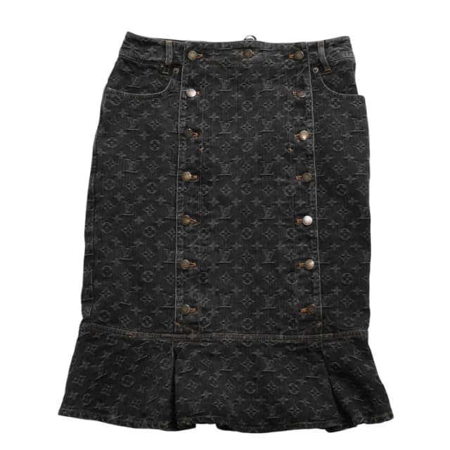 Louis Vuitton Monogram Denim Mermaid Skirt Black Lace-up Ribbon in Black Denim from The Reluxe, photo 1 of 1
