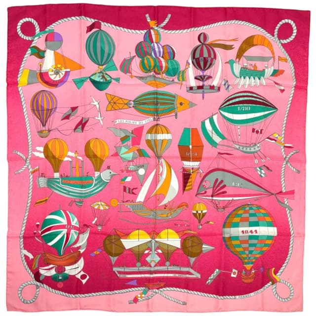 Hermès Carre 90 les Folies du Ciel Scarf Sky Madness Silk Pink Multicolor in Pink Silk from The Reluxe, photo 1 of 1
