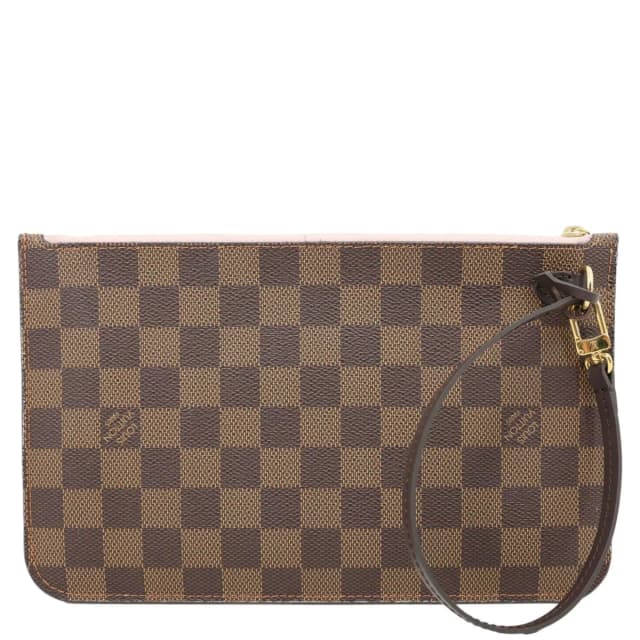 Louis Vuitton Neverfull Damier Ebene Wristlet Pouch Rose Ballerine in Brown from Dallas Designer Handbags, photo 1 of 1
