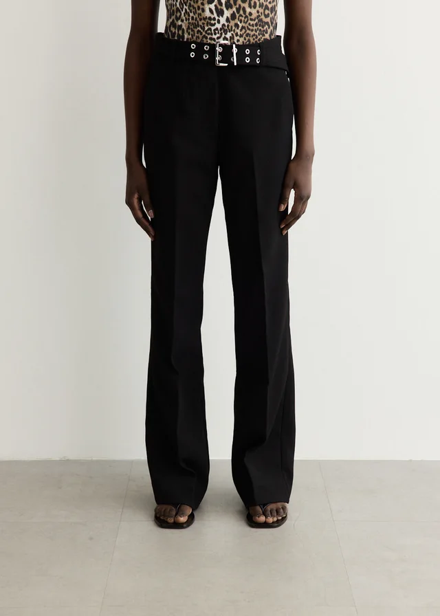 Ganni Black Belted Pants in Black, image 1 of 1 from Incu