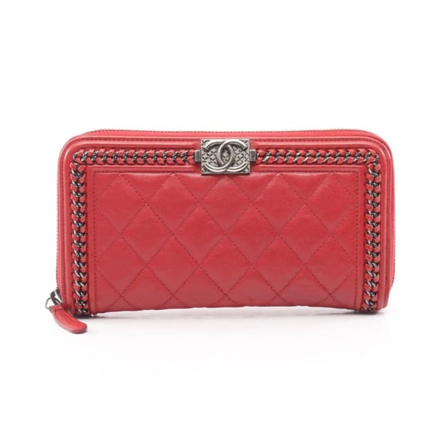 Chanel Round Wallet Boy Antique Silver Red Leather in Red Leather from The Reluxe, photo 1 of 1