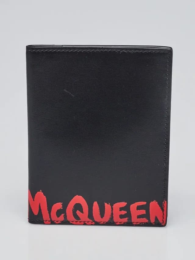 Alexander McQueen Red Leather Graffiti Passport Cover in Black Leather from Yoogis, photo 1 of 1