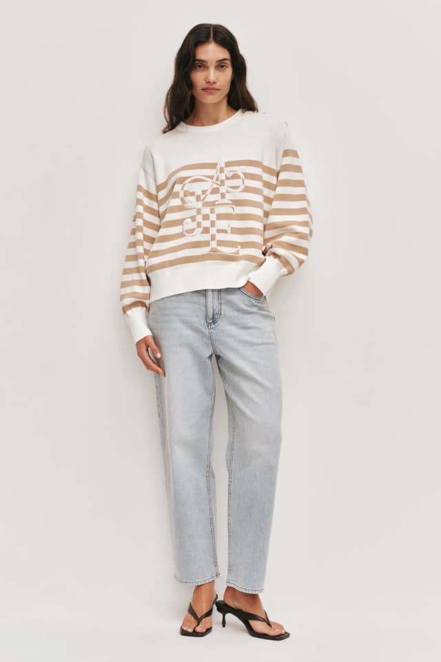 AJE Zara Logo Knit Jumper in IVORY/ECRU, image 1 of 1 from Aje