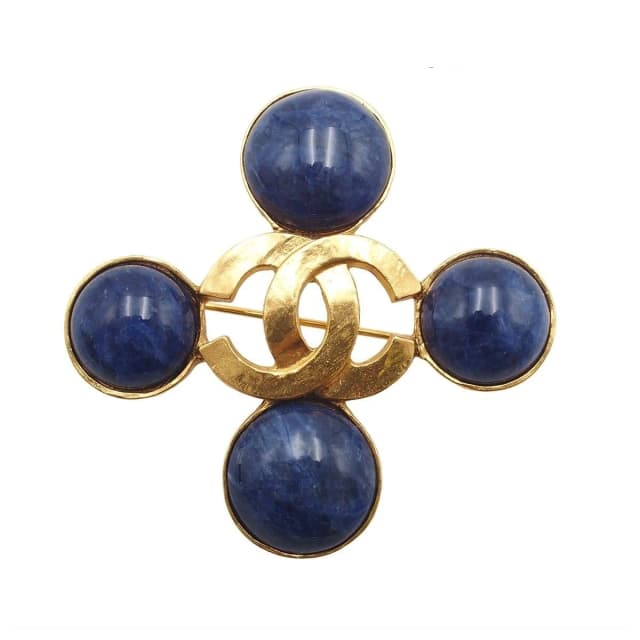 Chanel 95A Brooch Gold Blue Metal CC Logo in Blue from The Reluxe, photo 1 of 1
