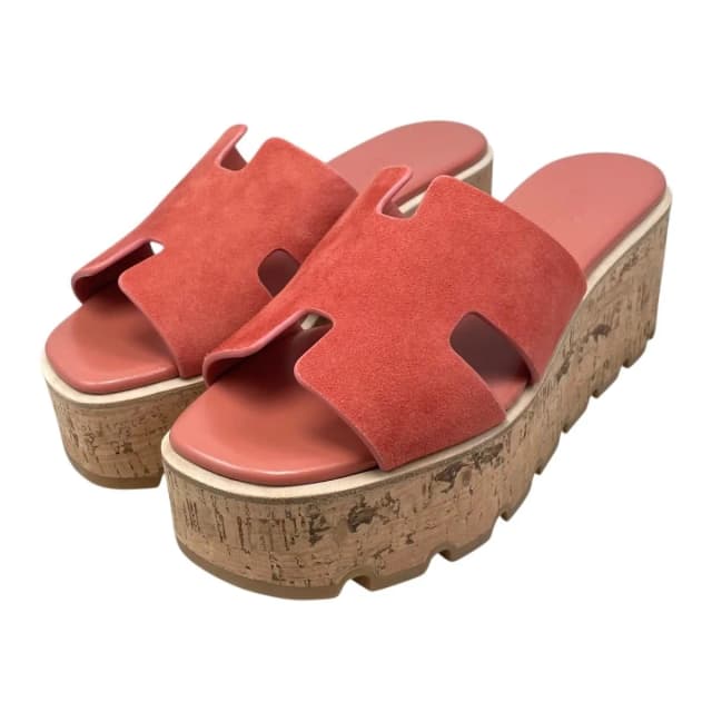 Hermès Sandals Eze Chevre Velours Suede Rouge Tomate in Red Goatskin from The Reluxe, photo 1 of 1