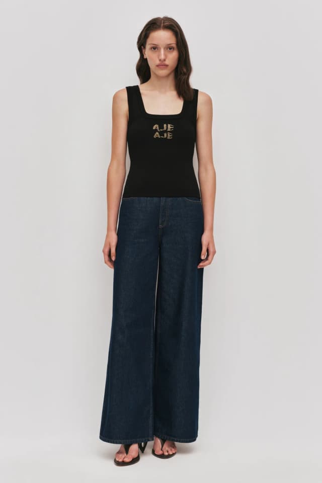 AJE Aeron Knit Tank in BLACK/GOLD, image 1 of 1 from Aje