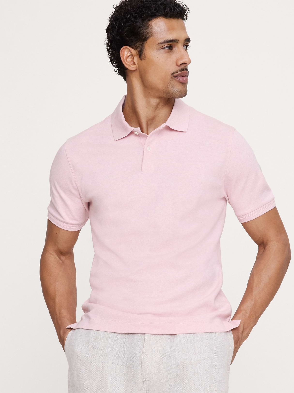 Banana Republic Luxury-Touch Polo in Heather Pink, image 1 of 1 from Banana Republic (US)