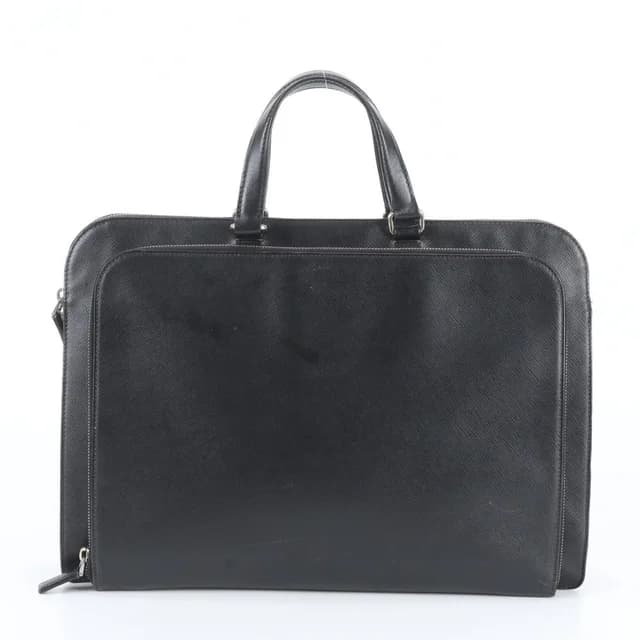 Prada Saffiano Triangle Logo Leather Business Document Tote Bag Black in Black Saffiano leather from The Reluxe, photo 1 of 1