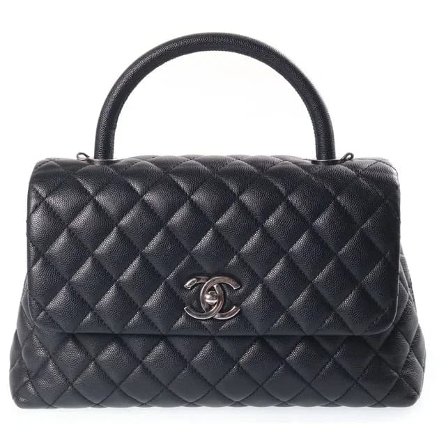 Chanel Quilted Coco Handle Chain Shoulder 2-Way Handbag Silver Caviar Leather in Silver Caviar leather from The Reluxe, photo 1 of 1