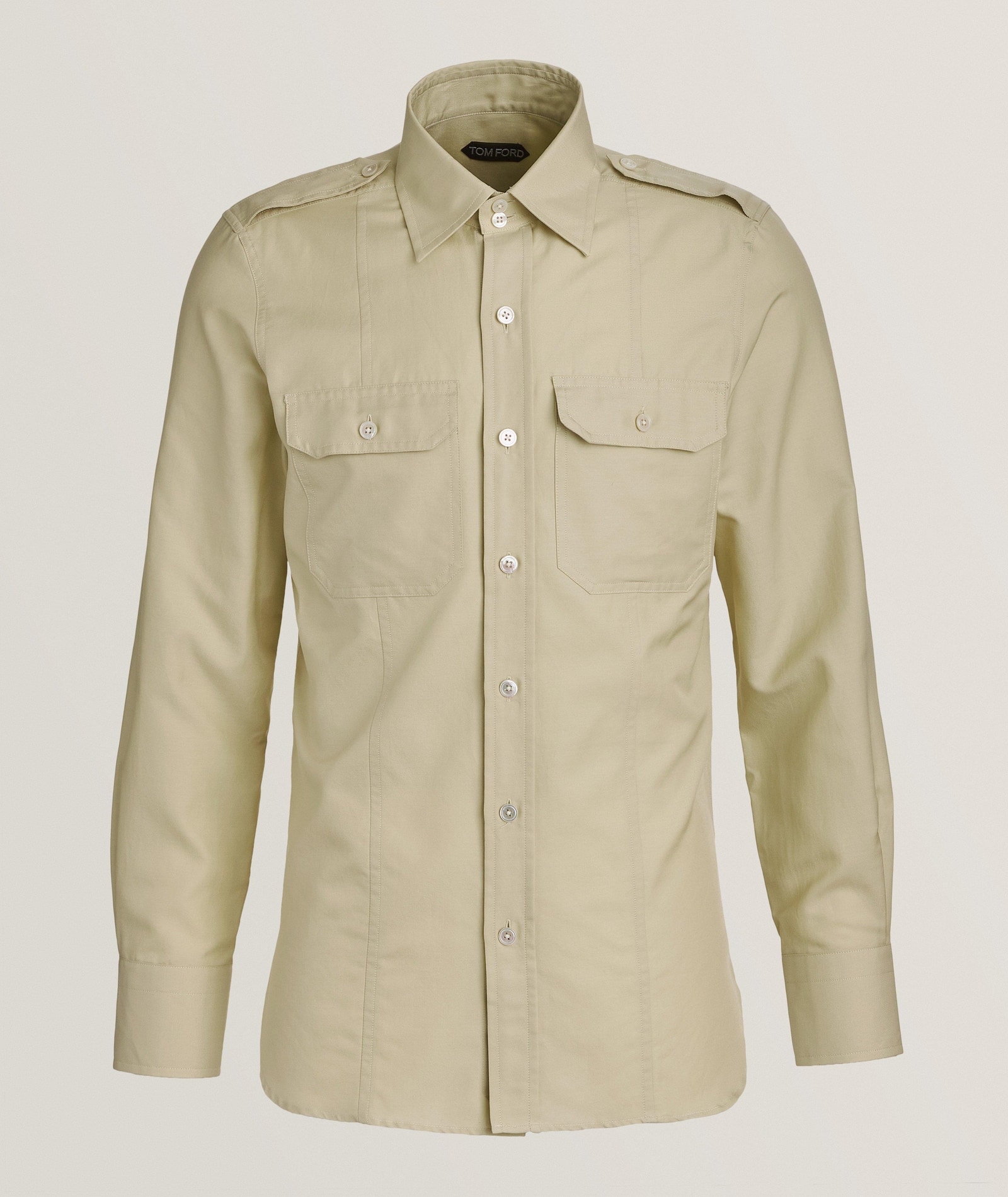 TOM FORD Cotton-Silk Military Leisure Shirt in Beige 65% cotton, 35% silk, image 1 of 1 from Harry Rosen