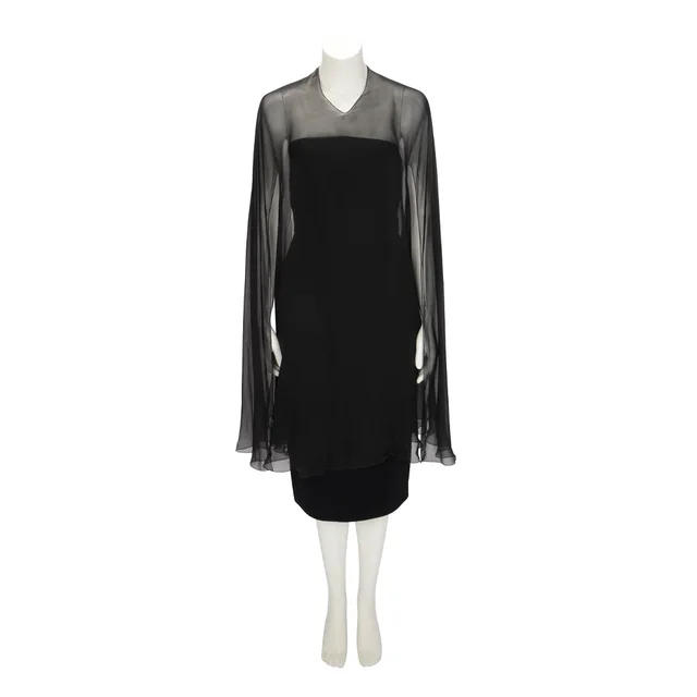 Chanel Wool Strapless Dress + Silk Cape FR 40 in Black Silk from Blue Spinach, photo 1 of 1