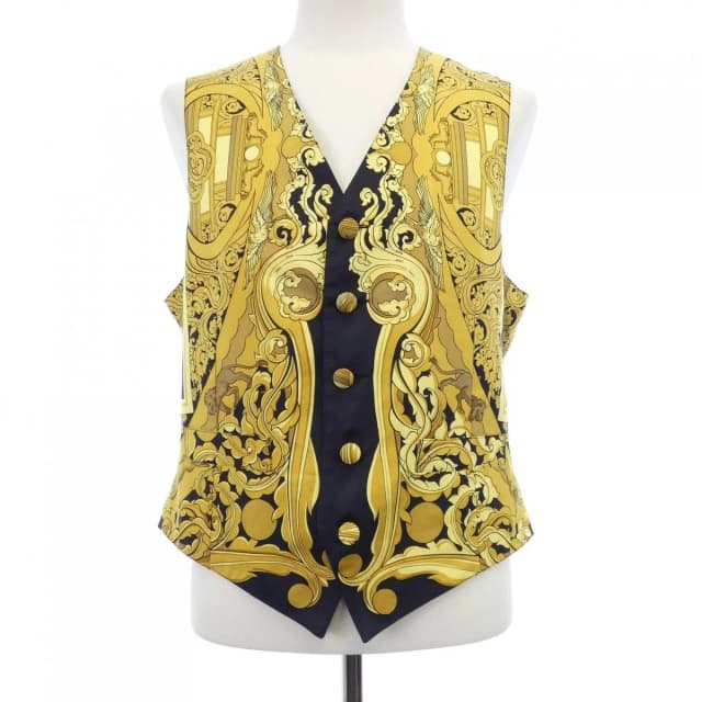 Hermès Vintage Animaux Solaires Vest Yellow Black in Black Silk from The Reluxe, photo 1 of 1