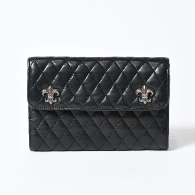 Chrome Hearts Quilted Leather Wallet BS Flare Lambskin Black in Black Lambskin from The Reluxe, photo 1 of 1