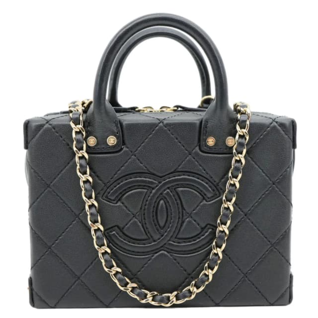 Chanel Studded Square Quilted Leather Vanity Case Black in Black Leather from Dallas Designer Handbags, photo 1 of 1