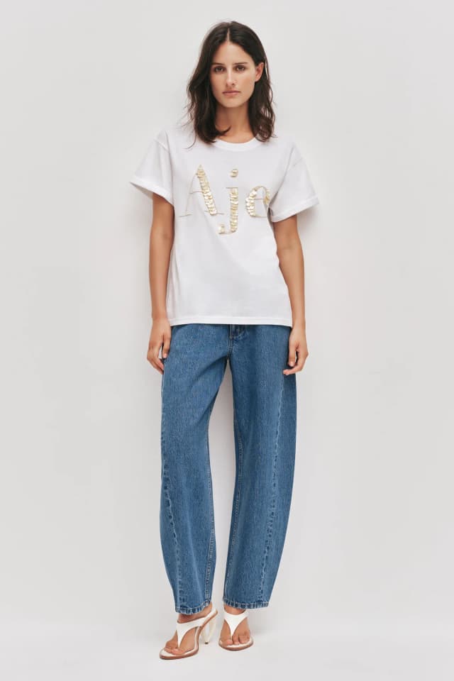 AJE Pippa Pearl Logo Tee in WHITE, image 1 of 1 from Aje
