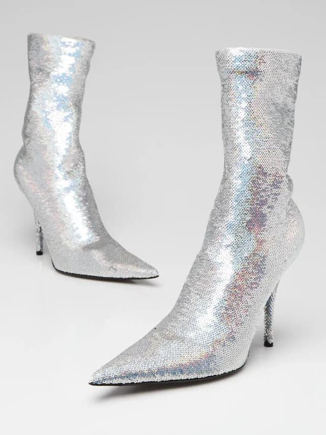 Balenciaga Sequin Stretch Fabric Pointed Toe Knife Booties Size 6/36.5 in Silver from Yoogis, photo 1 of 1