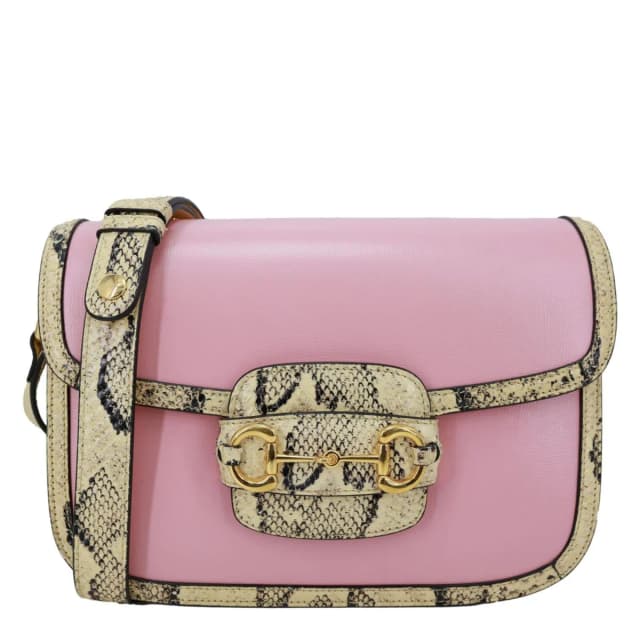 Gucci Horsebit 1955 Mini Snakeskin Shoulder Bag Pink 602204 in Pink Calfskin from Dallas Designer Handbags, photo 1 of 1