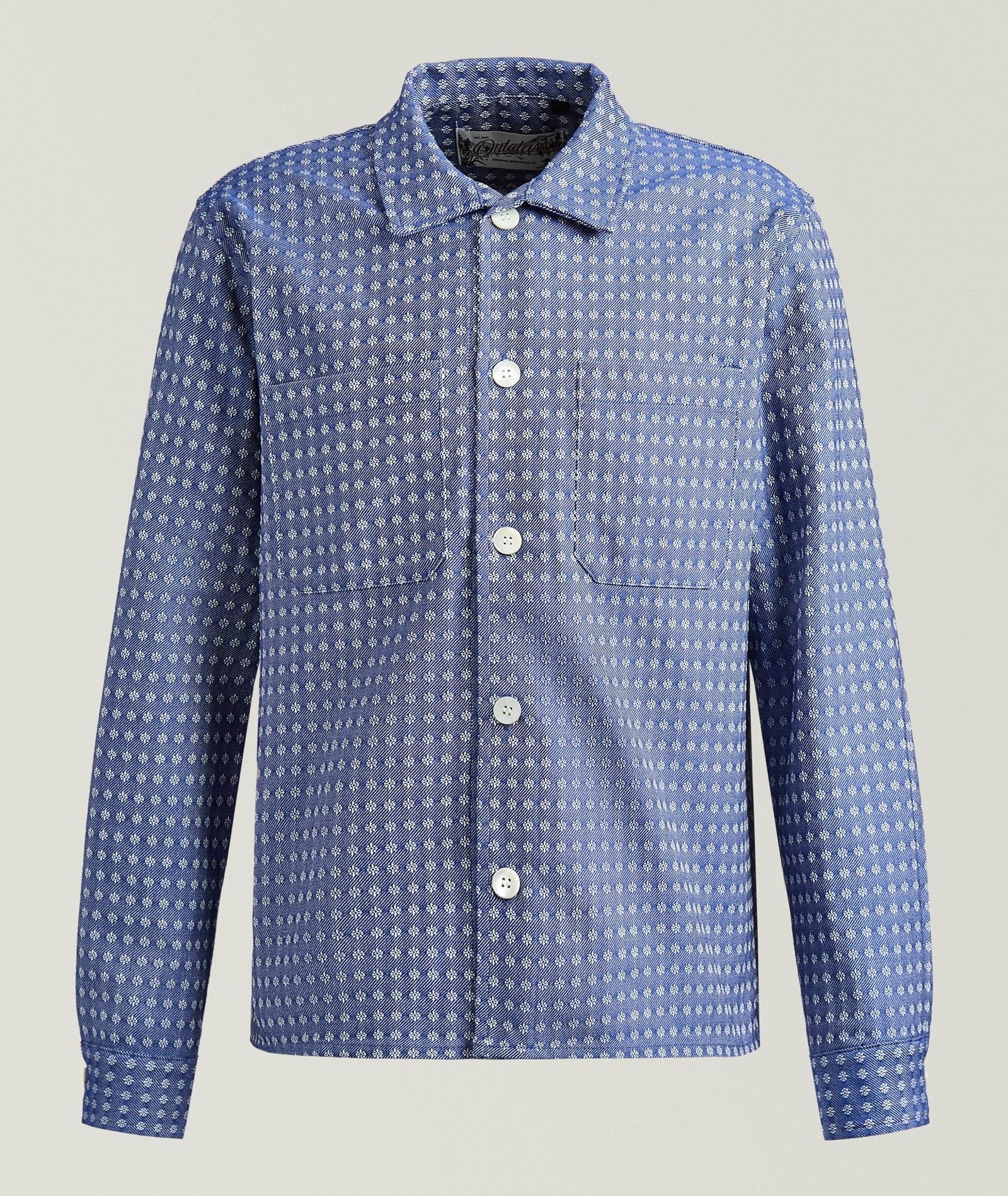 Outclass Jacquard Denim Overshirt in Blue Cotton & Cotton Blends, image 1 of 1 from Harry Rosen