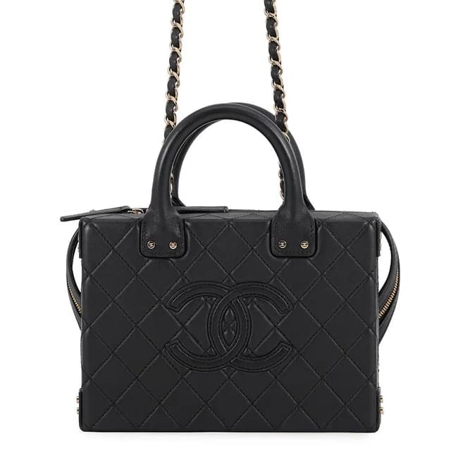 Chanel Chain Shoulder Bag Quilted CC Logo Vanity Calfskin Black in Black Calfskin from The Reluxe, photo 1 of 1