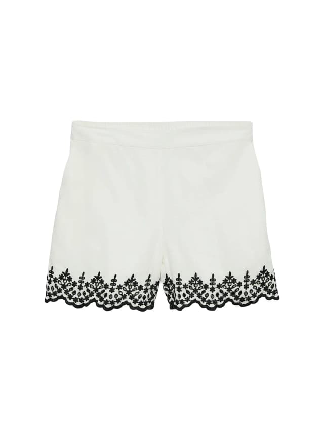 Vero Moda Kiana Embroidered Shorts White in Snow White W. BLACK EMBROIDERY, image 1 of 1 from Fenwick