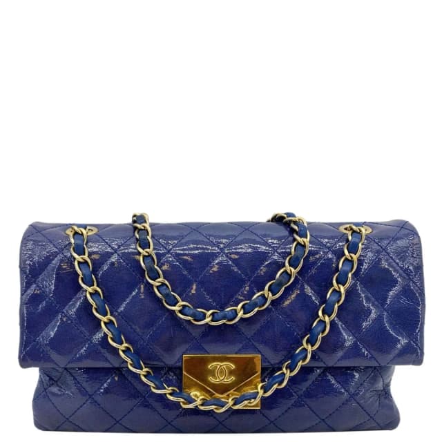 Chanel Envelope Lock 3 Small Quilted Patent Leather Shoulder Bag Blue in Blue Patent leather from Dallas Designer Handbags, photo 1 of 1