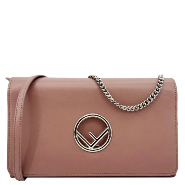 Fendi Vitello Cruise F Leather Wallet on Chain English Rose in Pink Leather from Dallas Designer Handbags, photo 1 of 1