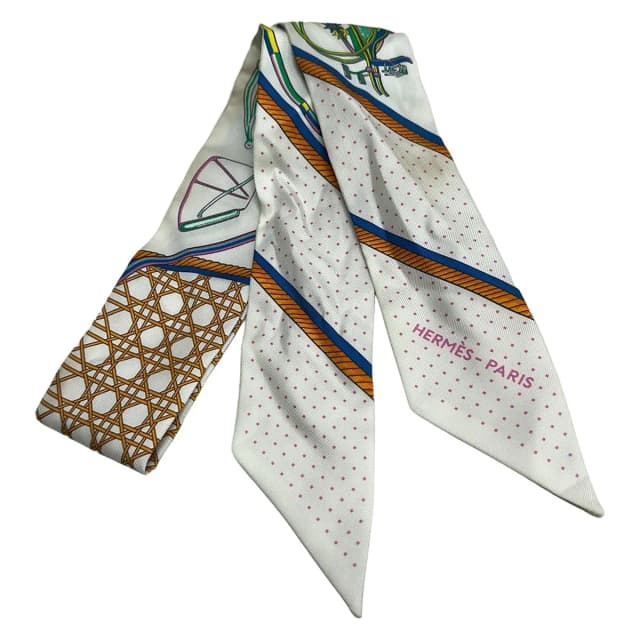 Hermès Scarf Twilly White Orange Multi Ribbon in White from The Reluxe, photo 1 of 1