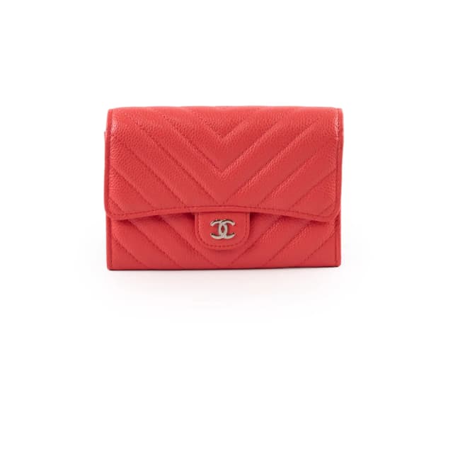 Chanel Chevron Caviar Classic Flap Wallet Coral Red in Red Caviar leather from The Purse Affair, photo 1 of 1