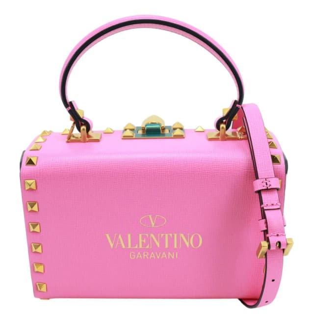 Valentino Garavani Rockstud Alcove Box Grainy Calfskin Leather Shoulder Bag Pink in Pink Calfskin from Dallas Designer Handbags, photo 1 of 1