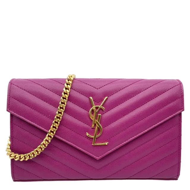 Saint Laurent Monogram Grain De Poudre Chevron Leather Chain Wallet Pink in Pink Leather from Dallas Designer Handbags, photo 1 of 1