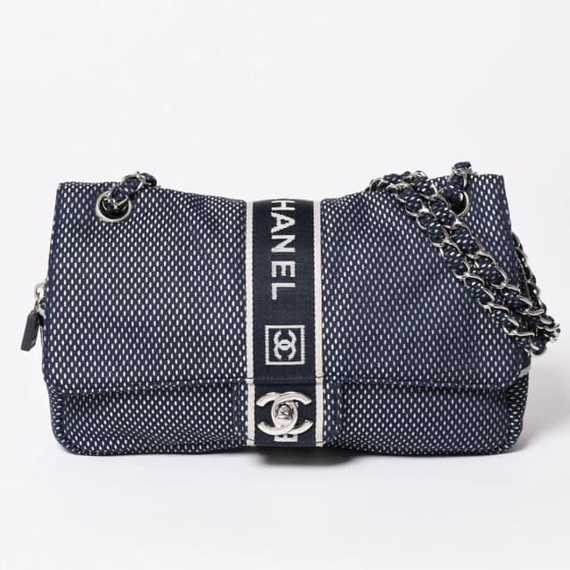 Chanel Sports Line Mesh Chain Shoulder Bag Fabric CC Logo CC Turnlock Navy in Navy from The Reluxe, photo 1 of 1