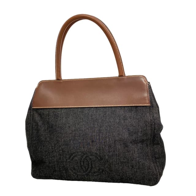 Chanel Tote Bag Denim Leather Black Brown Silver in Black Denim from The Reluxe, photo 1 of 1