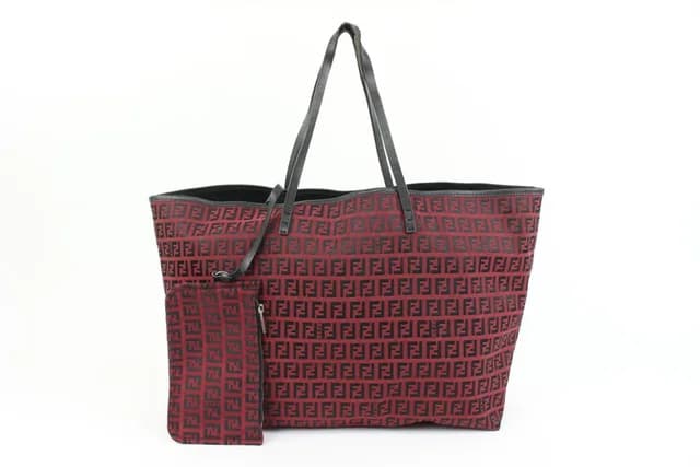 Fendi Dark Red Monogram FF Zucca Roll Tote with Pouch in Red Canvas from Bagriculture, photo 1 of 1
